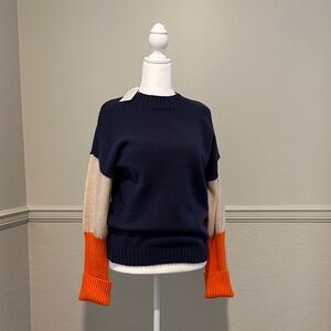Stylish Navy and Orange Crew Neck Sweater